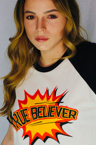 True Believer Super Hero Unisex Short Sleeve Baseball Tee