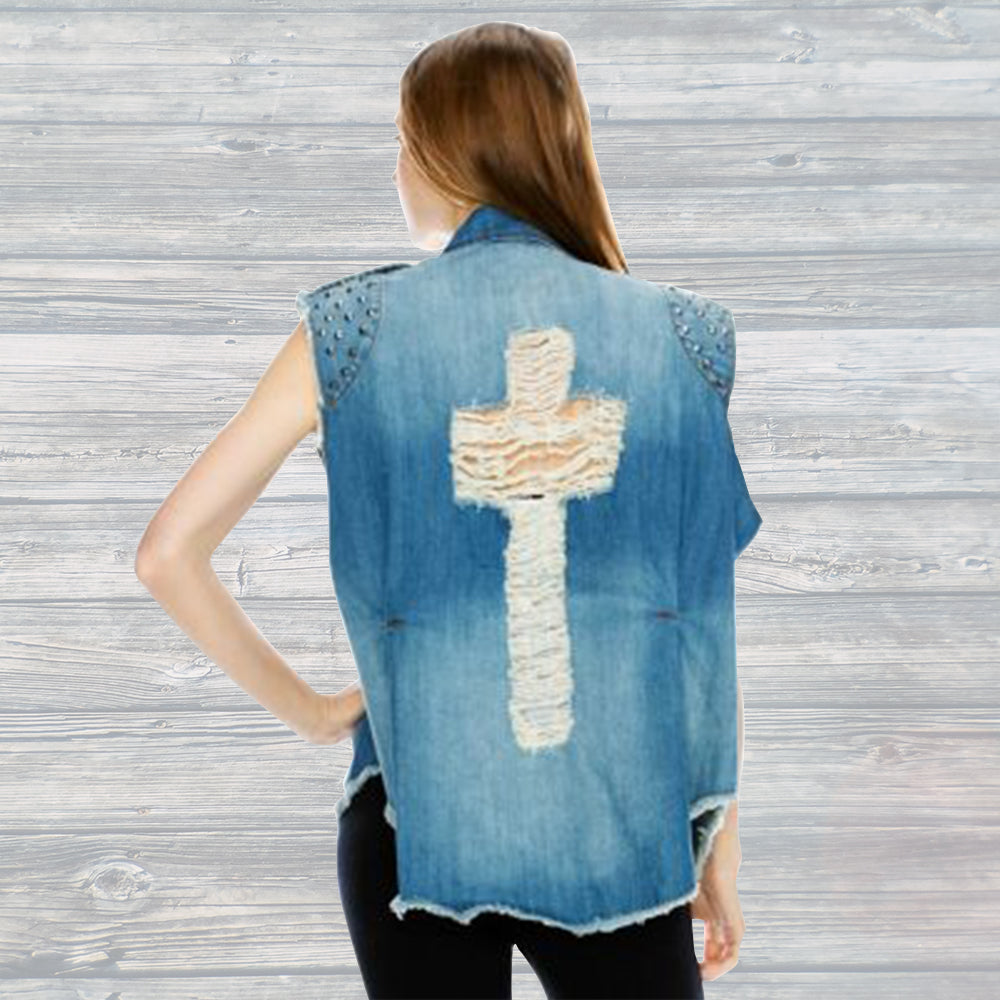 Distressed on sale jean vest