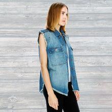 Load image into Gallery viewer, Studded Cross Distressed Denim Vest