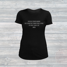 Load image into Gallery viewer, Womens Stamped Proverbs 18:21 Swoop T-Shirt